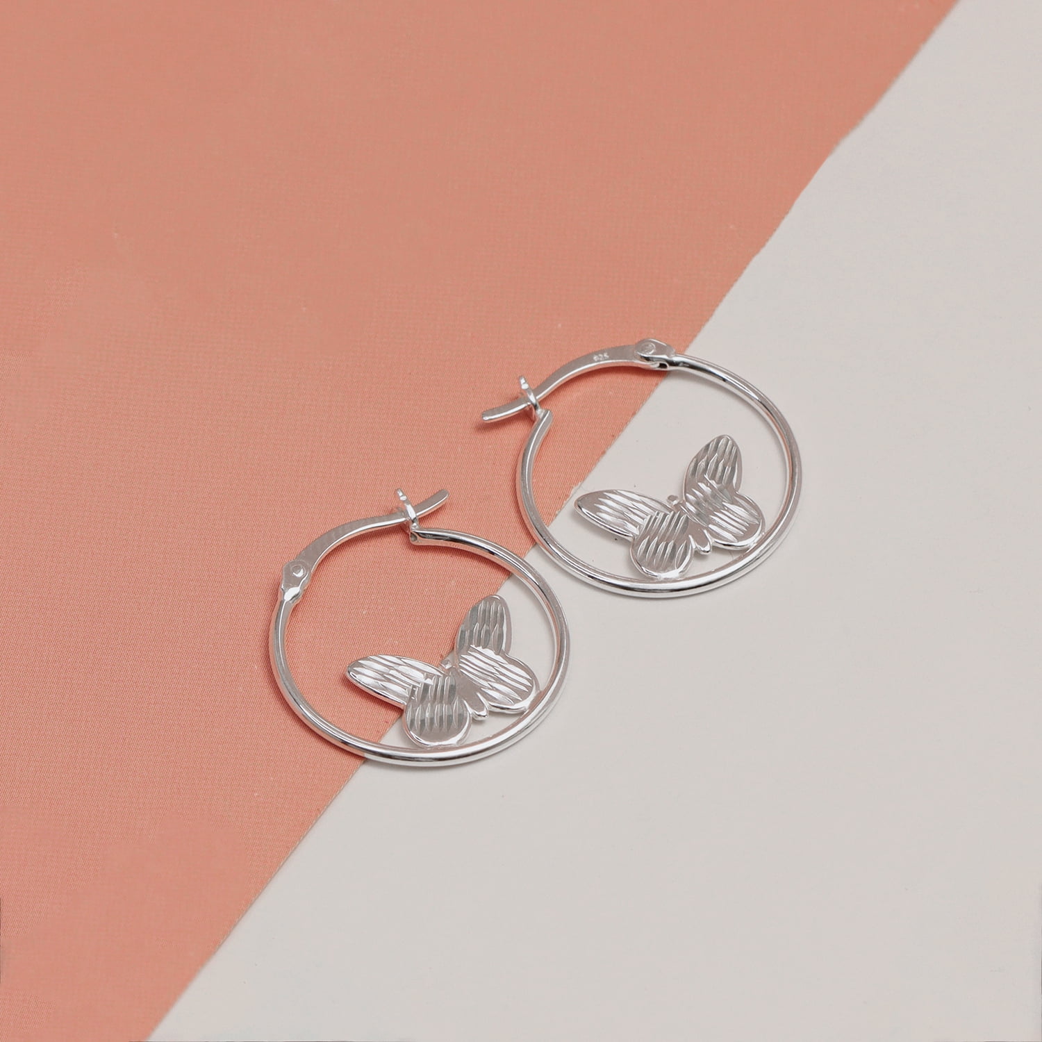 LeCalla 925 Sterling Silver Hypoallergenic Clip On Butterfly Hoop Earrings Jewelry Gifts for Women and Teen 20MM