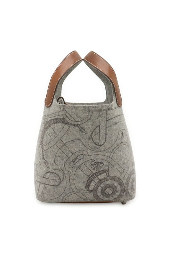 Pre-Owned HERMES Picotin PM handbag/tote bag, felt, Veau Swift leather, gray/brown.