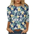 thumbnail image 2 of Qulqfy 3/4 Length Sleeve Womens Shirts Casual Hawaiian Floral Tropical Boho Crew Neck Green Loose Comfy Vacation Beach Women Summer Tops XL, 2 of 6