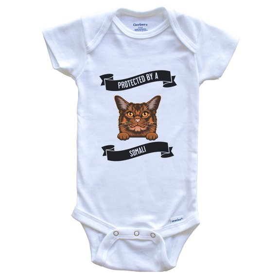 Protected By A Somali Cat Cute Kitten Baby Bodysuit, 0-3 Months White