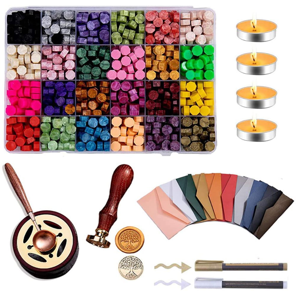 Wax Seal Box Kit Stamp Spoon Set Sealing Beads Retro Wedding Craft Tools 