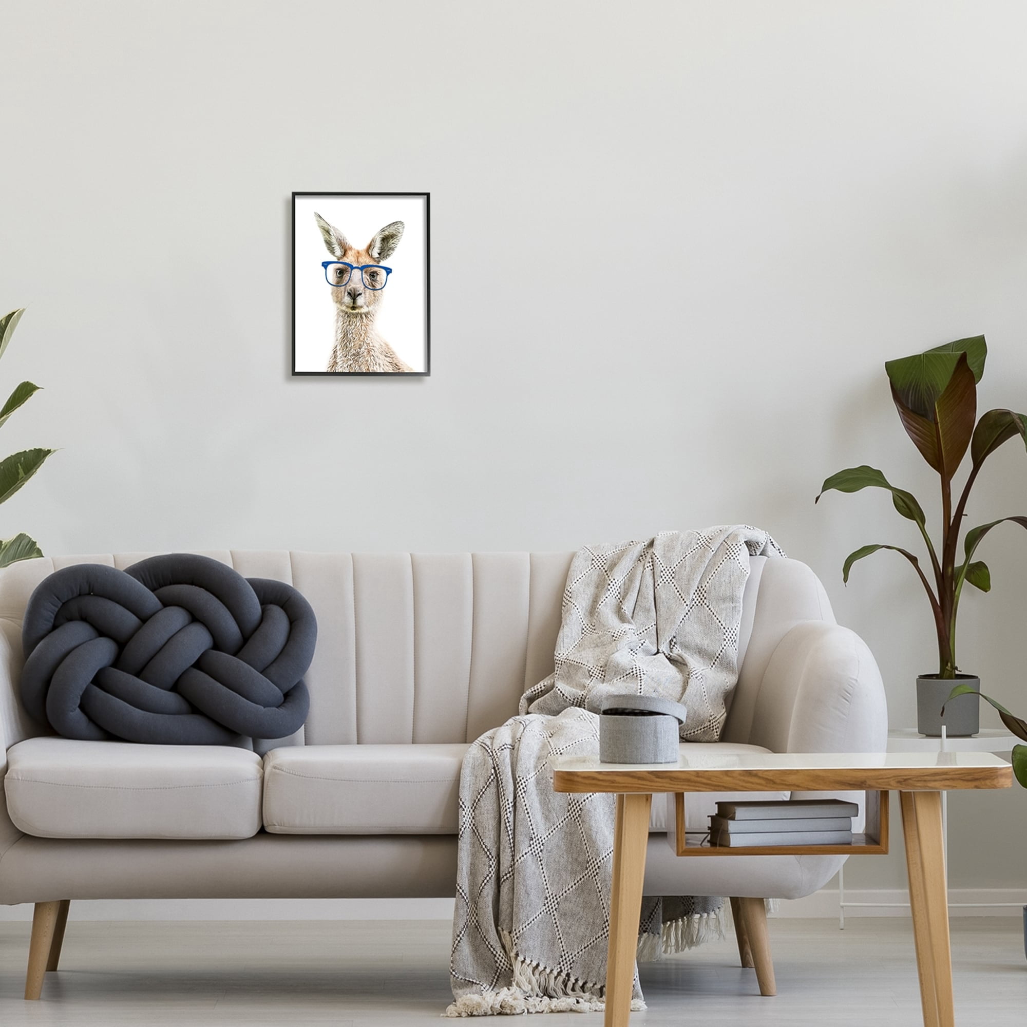 Stupell Industries Kangaroo Blue Hipster Glasses Animals & Insects Painting White Framed Art Print Wall Art
