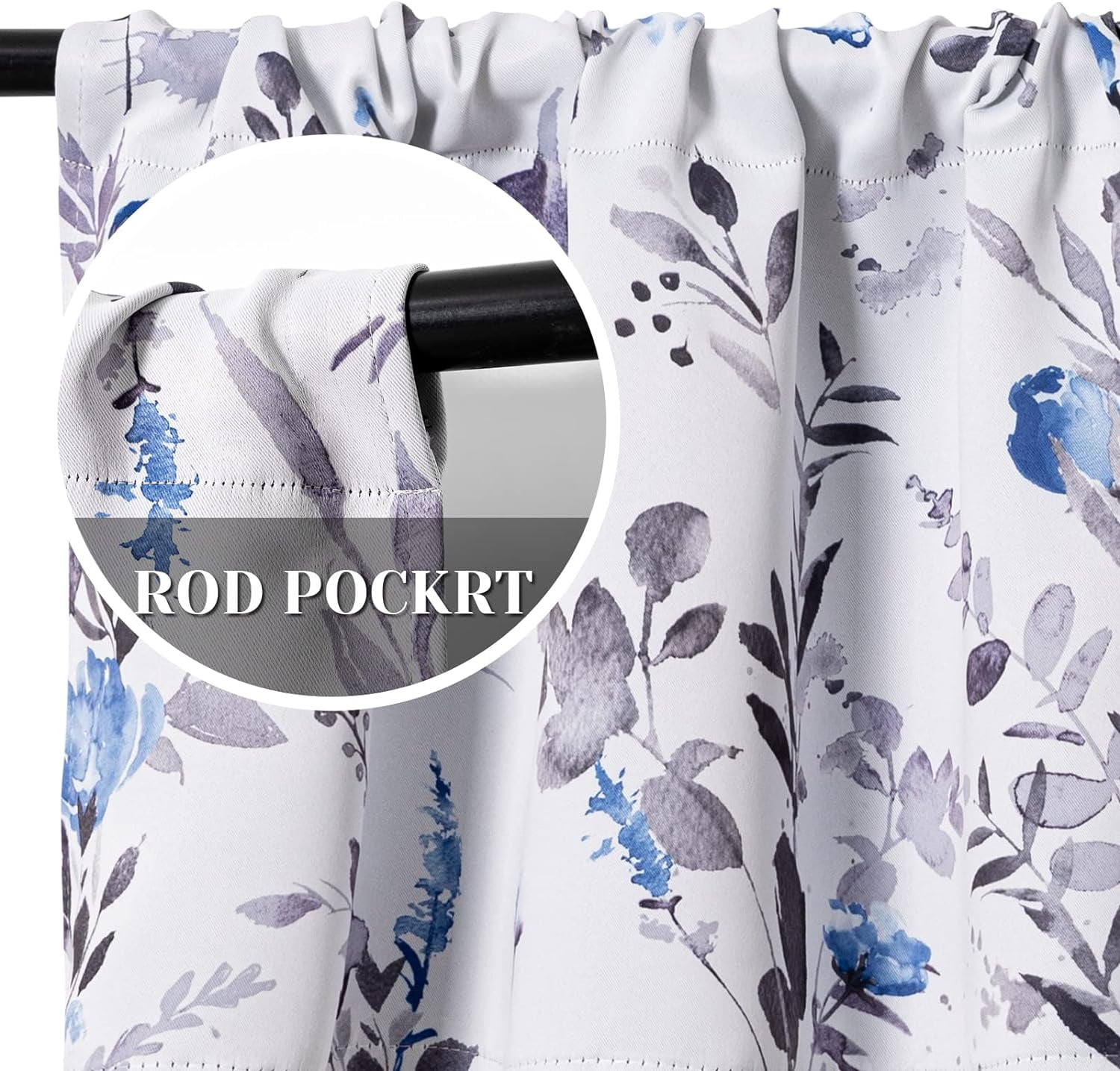 2 Pack Blackout Window Valance, 18 Inches Long Kitchen Window Curtains Over Sink Rod Pocket Pattern Valance for Bathroom Bedroom Living Room, Blue & Grey