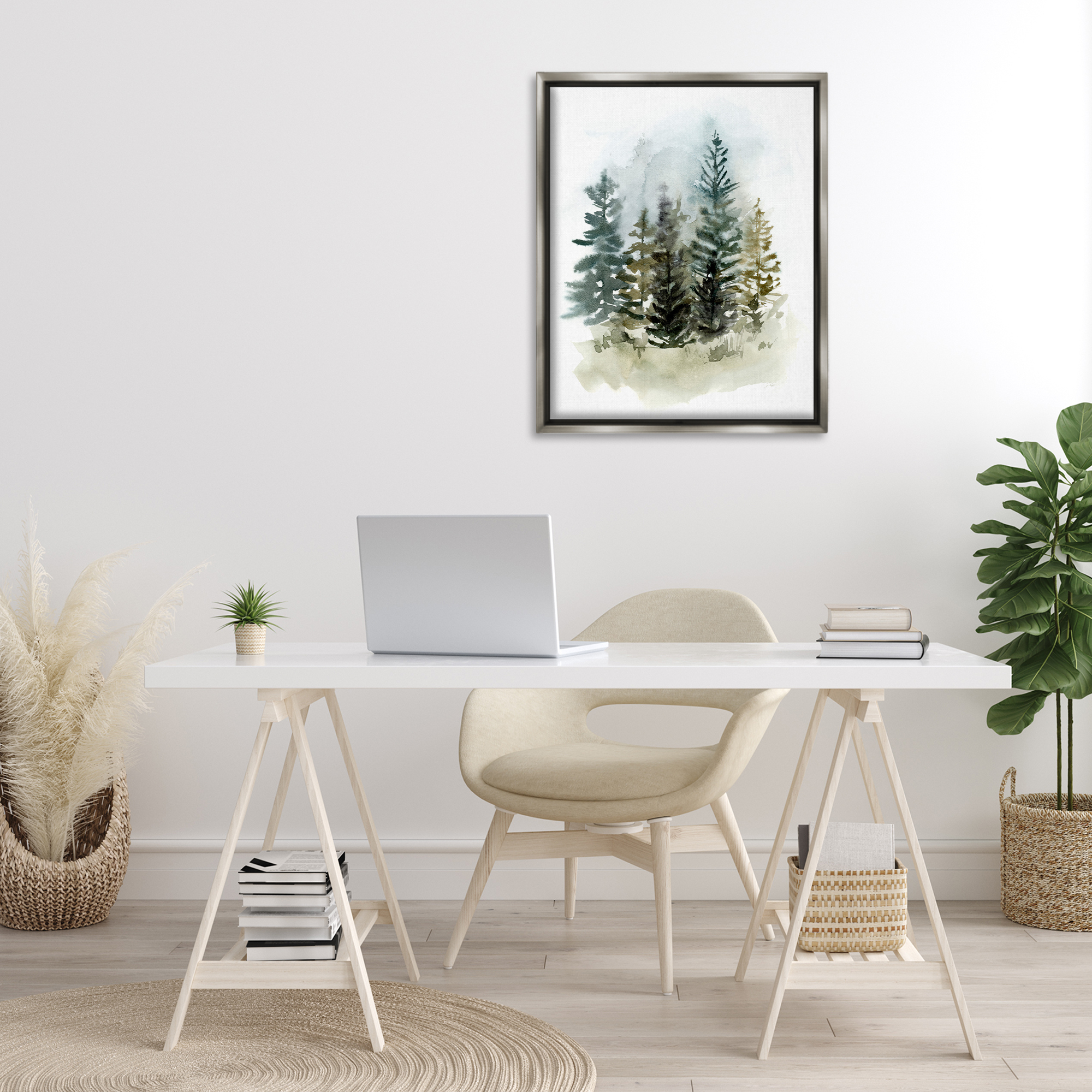 Stupell Industries Layered Woodland Trees Botanical & Floral Painting Gray Floater Framed Art Print Wall Art, 25 x 31