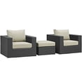 thumbnail image 1 of Modway Rattan Sojourn 3-Piece Wicker Outdoor Patio Furniture Sectional, Beige, 1 of 8