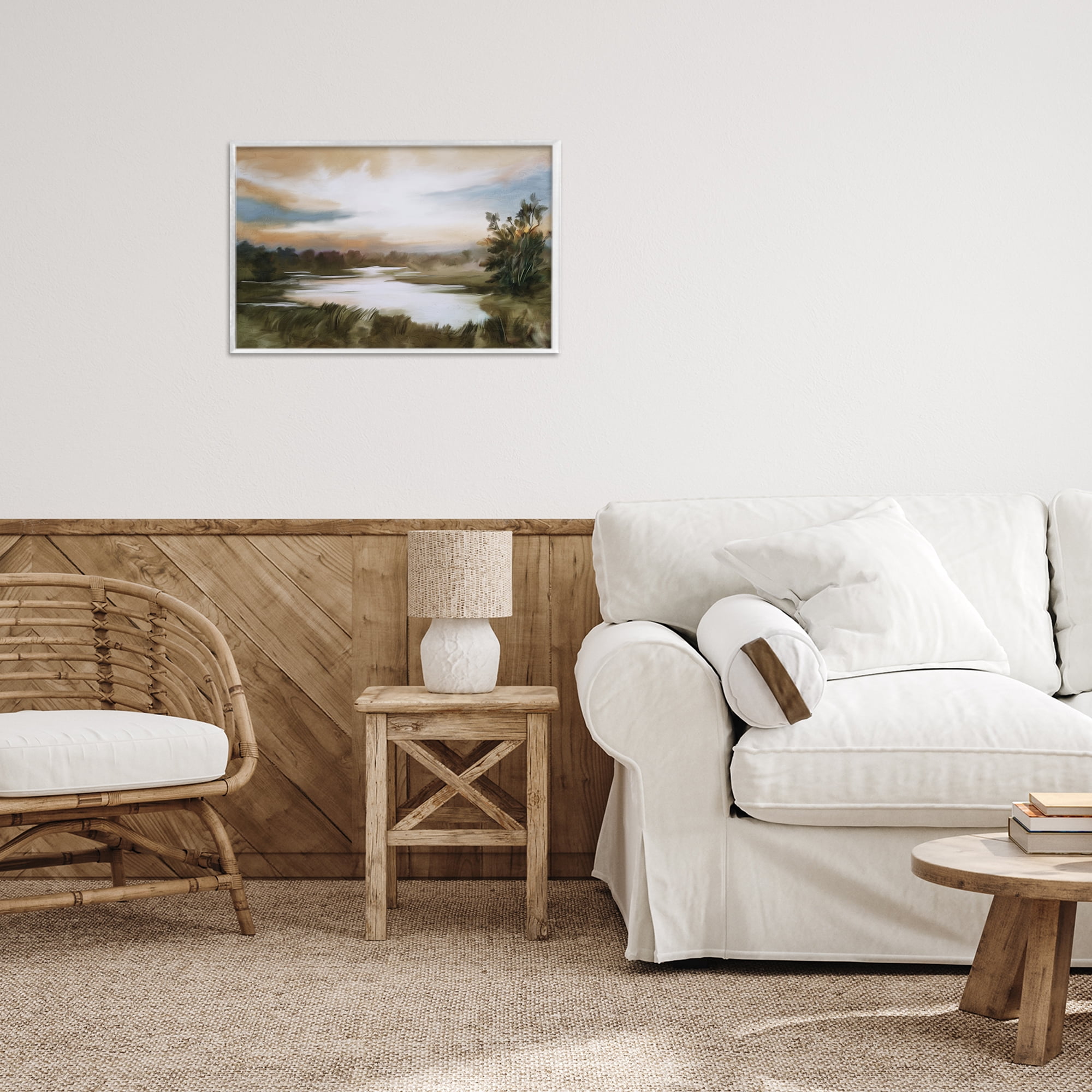Stupell Industries Sunset Pond Countryside White Framed Giclee Art, design by Kim Allen