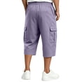 thumbnail image 4 of Nestiefly Men's Capri Cargo Casual 3/4 Shorts Elastic Waist Drawstring Wide Leg Below Knee Sweatpants Baggy with Pockets Light Purple XL, 4 of 7
