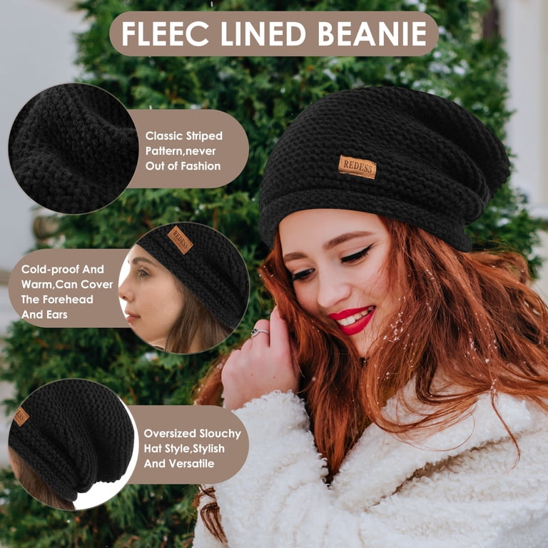 REDESS Slouchy Black Beanie Hat for Women and Men, Winter  display picture 3