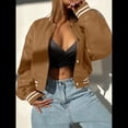 thumbnail image 4 of Chaqueta de Corta con Botones y Larga con Cuello Alto para Mujer, Estilo Motero Informal, para Otoño. Caqui M, 4 of 5