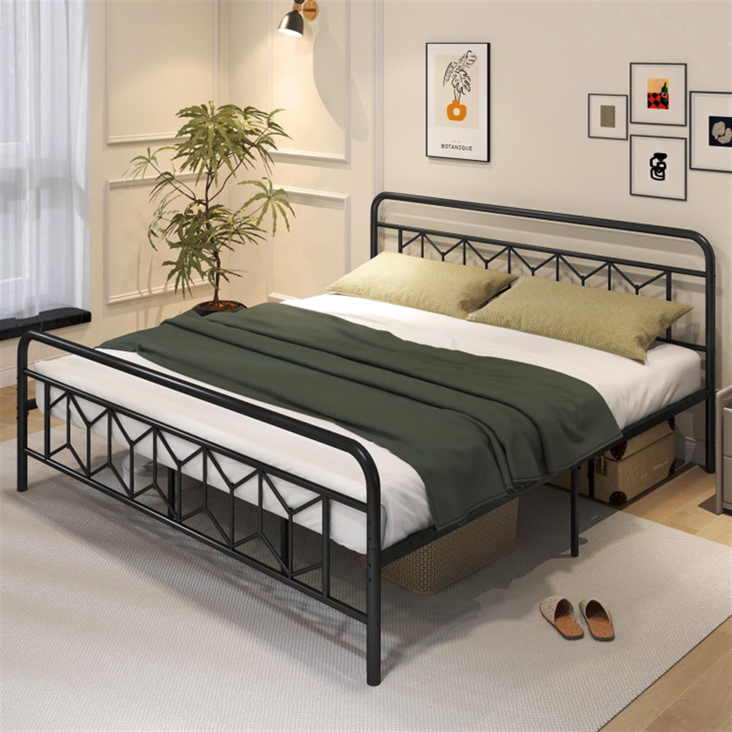 Demi Bonn King Size Bed Frame with High Headboard and Snap Lock Metal Slats, Platform Bed Frame with Under Bed Storage, No Box Spring Needed, Black