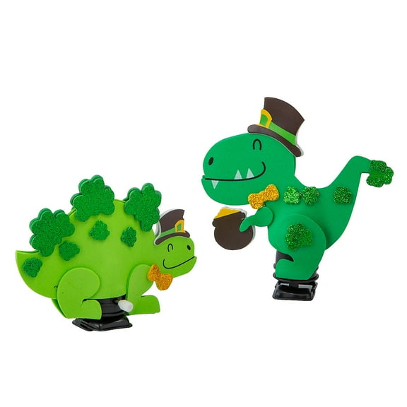 Fun Express 3 1/2" - 5" St. Patrick’s Day Wind-Up Dinosaur Foam Craft Kit - Makes 12