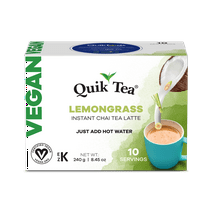 Quik Tea Vegan Lemongrass Chai Tea Latte - 10 Count Single Box - All Natural Preservative Free Single Serve Pouches of Authentic Instant Chai - Just add hot water