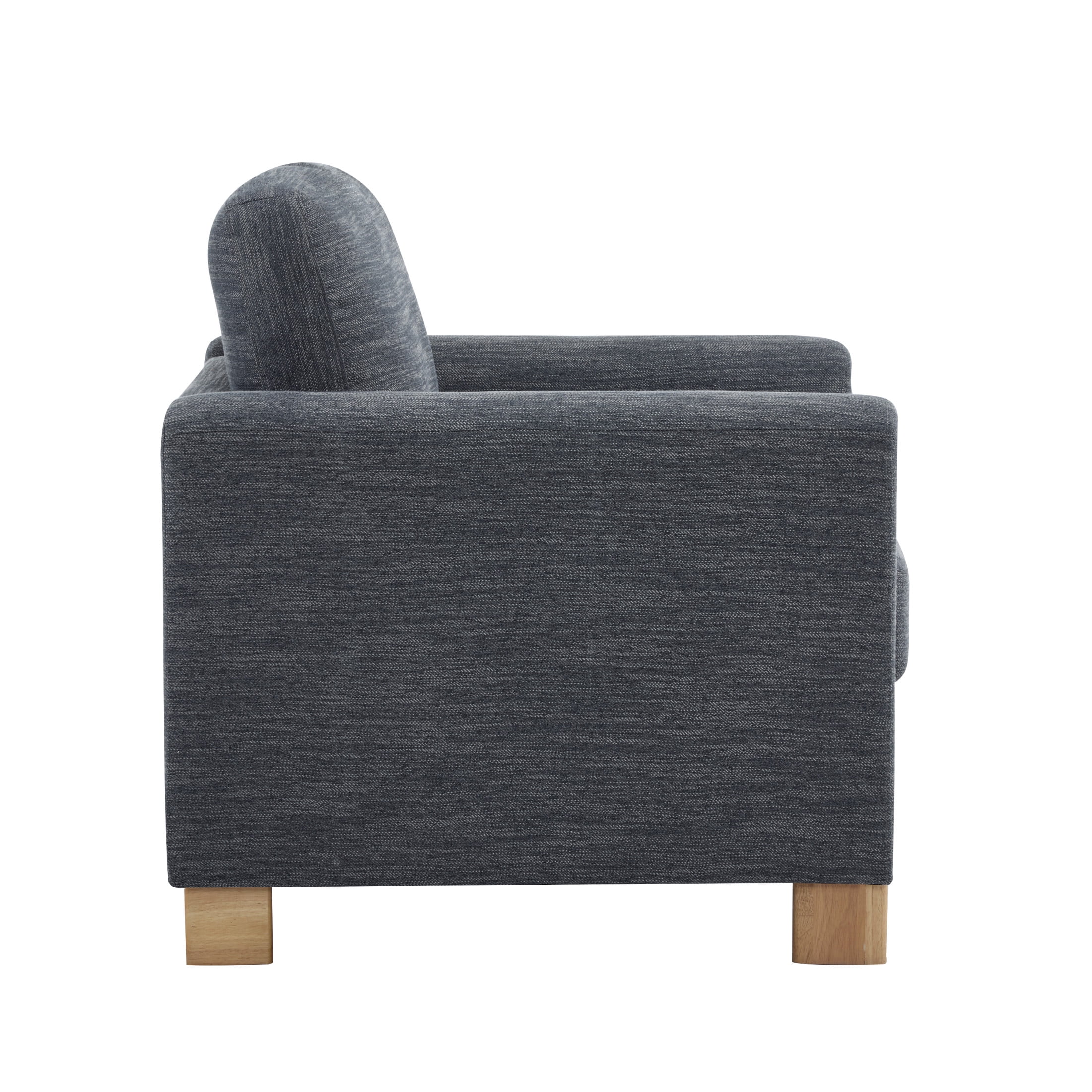 Ernest Mid-Century Modern Fabric Accent Armchair, Upholstered Club Chair with Solid Wood Frame, Charcoal+Natural, Set of 2