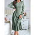thumbnail image 4 of Long Sleeve Fall Dress for Women Casual Crew Neck Midi Long Ribbed Knit Ruffle Swing Maxi Dress Green XL, 4 of 7