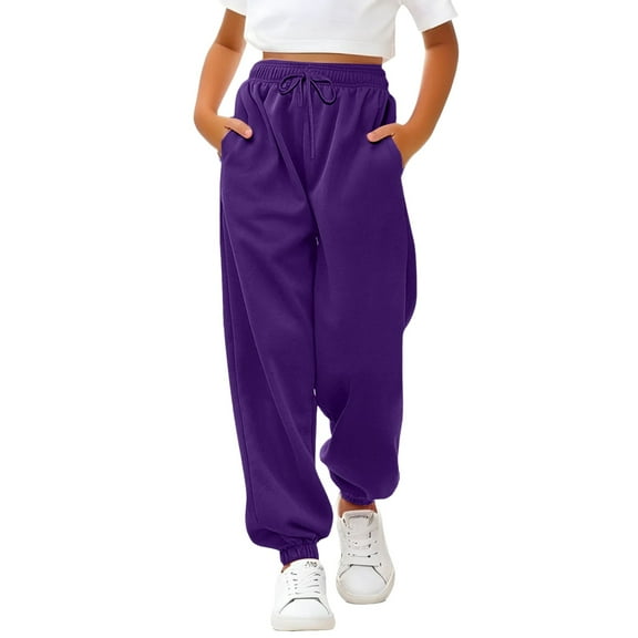 KAUOD Girls Thick Sweatpants Straight High Waist Baggy Joggers Pants Teen Kids Plain Warm Padded Trousers with Pockets
