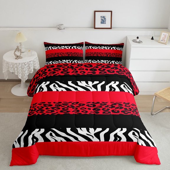 Erosebridal Cheetah Print Bedding Sets Twin with Comforter, Red Duvet Insert, Farmhouse Animal Decor, Reversible 2pcs