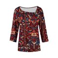 thumbnail image 4 of thefmos Women's Round Neck 3/4 Sleeve Button Pullover Top Print Loose Fit Casual Blouse Fashion Fall Summer Outfit, Wine S, 4 of 5