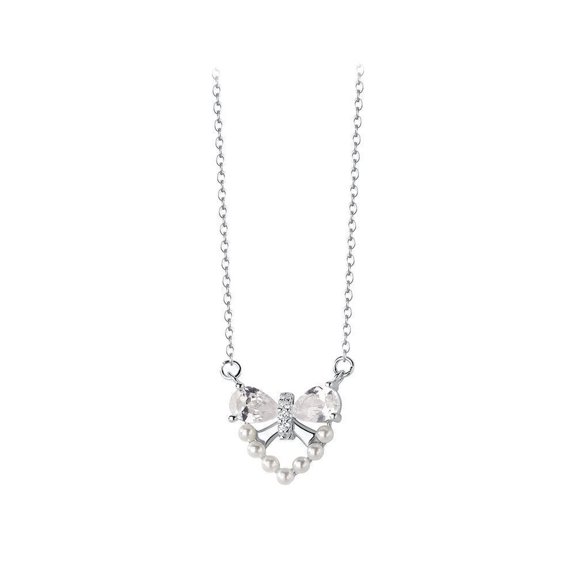 VOLALO Necklace 14K White Gold Plated Simulated Pearl for Women 20 Inch