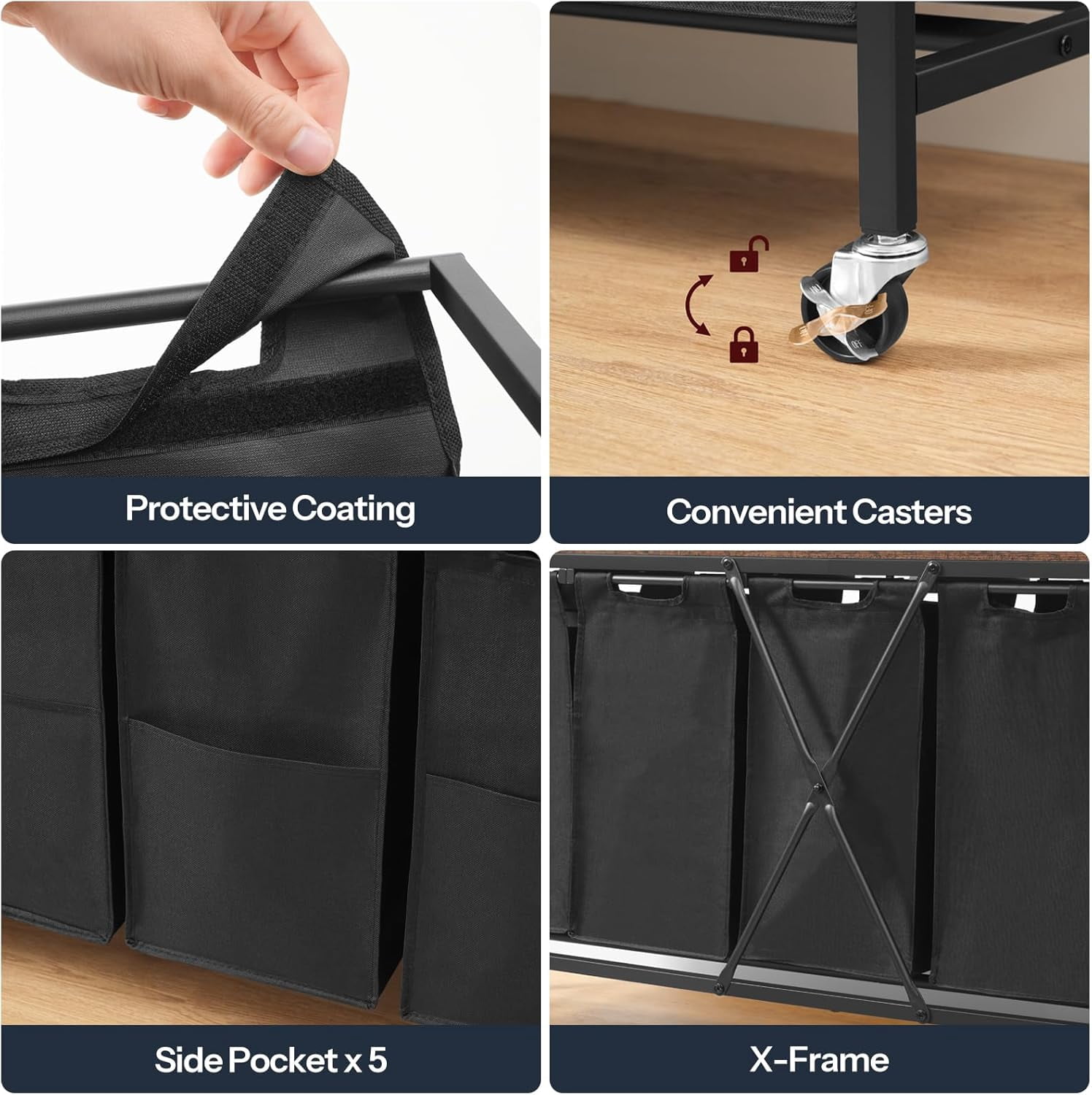Laundry Sorter 5 Sections, Laundry Hamper with Wheels, 5 × 10.5 Gallon (40 L), Rolling Laundry Basket, Pull-Out and Removable Oxford Fabric Bags, Rustic Brown and Black BF07XY01