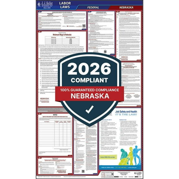 2025 Nebraska Labor Law Poster, All-in-One OSHA Compliant NE State & Federal Laminated Poster (24" x 40" English)