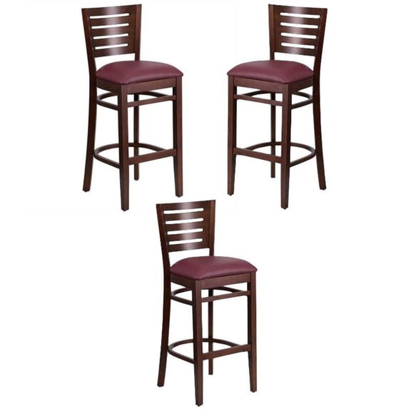 Home Square Darby 43.5" Bar Stool in Walnut and Burgundy - Set of 3