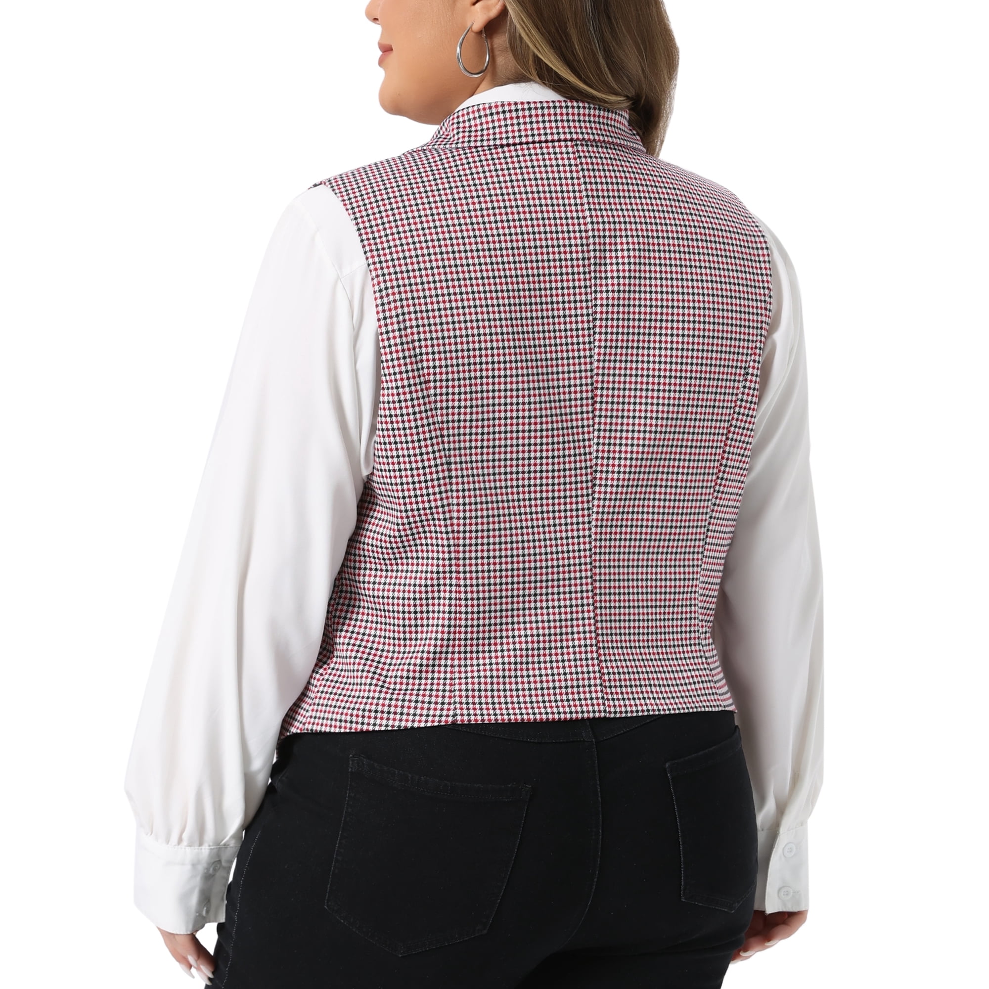 DARING DIVA Women's Plus Size Plaid Waistcoat Sleeveless Button Blazer 3X Red