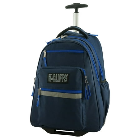 K-Cliffs Heavy Duty Rolling Backpack School Backpack with Wheels and Safety Reflective Stripe Navy