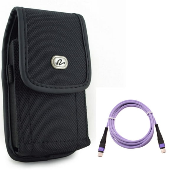 For Galaxy A54 /A53 /A33 - Case Belt Clip w Purple 6ft PD Cable, Rugged Holster Canvas, Type-C to USB-C Long Charger Cord Power for Samsung Galaxy A54 /A53 /A33 5G