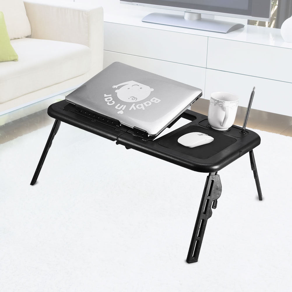 Adjustable Laptop Table, RAINBEAN Laptop Stand for Bed Portable Lap Desk  Foldable Laptop Workstation Notebook Riser with Mouse Pad Side Ergonomic 