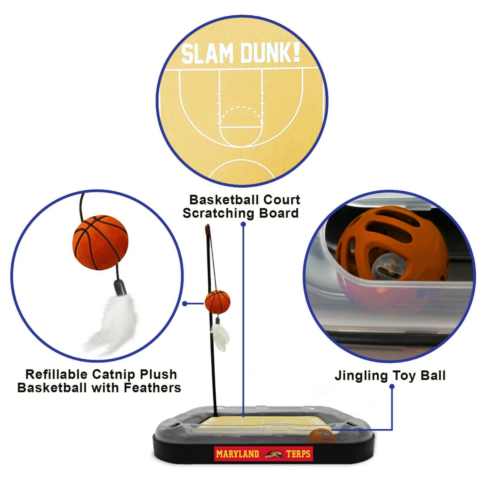 NCAA Maryland Terrapins CAT Scratcher Mat Toy with Catnip Plush & Feather Cat Toy 5-in-1 Kitty Toy