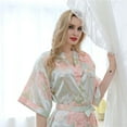 thumbnail image 2 of Defitshape Women's Satin Robe Floral Sexy Short Sleeve Kimono Soft Summer V Neck Wrap Bridesmaid Lightweight Short Kimono Robe Sleepwear Mint X-Large, 2 of 4