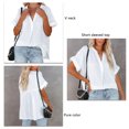 thumbnail image 3 of Top de manga corta con cuello en V para mujer, blusa elegante holgada informal de color liso para oficina, trabajo y citas, 3 of 7