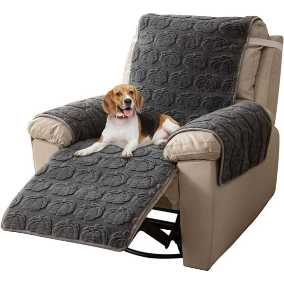 TOPCHANCES Plush Recliner Chair Cover, Faux Rabbit Fur 1-Seater Sofa Cover, Washable Armchair Protector with Adjustable Elastic Belt for 23 Inches Recliner (Gray)