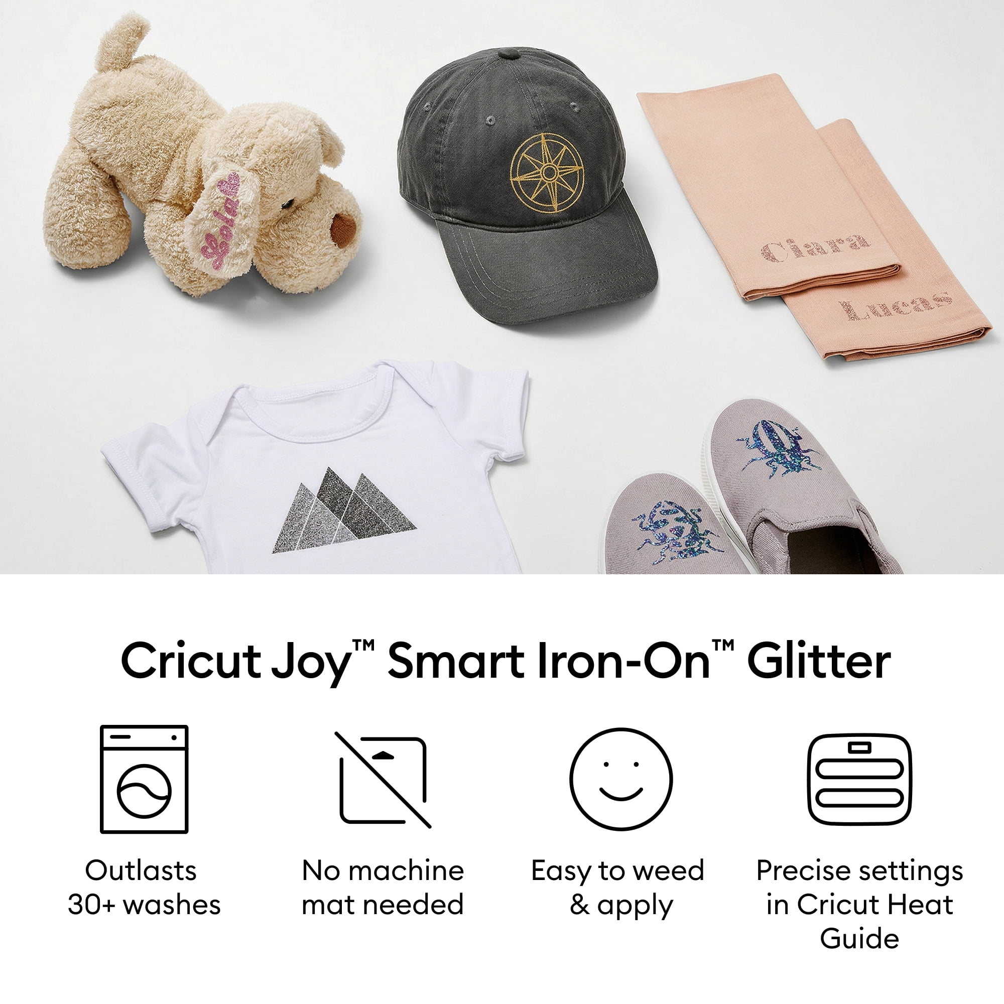 Cricut Joy™ Smart Iron On™ Glitter Matless Heat Transfer Vinyl, 5.5" x 19",Pink