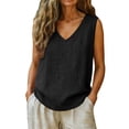 thumbnail image 6 of Women's Cotton Linen Tank Top, V Neck Sleeveless Casual Blouse with Chest Pocket, Oversized Breathable Top for Women, Beach Wear, Daily Casual Outfits and Layering Essential-Black, 6 of 6