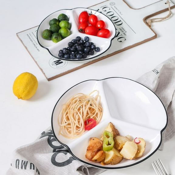 OATIPHO White Ceramic Divided Plate for Home Use with Smooth Surface and Beautiful Design 7 Inches