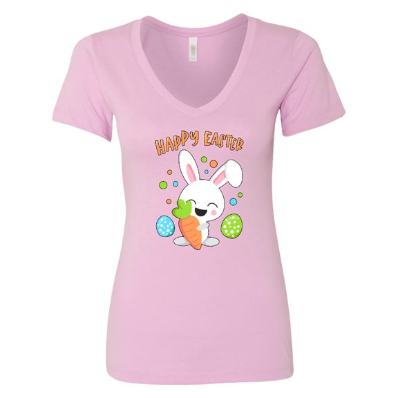 Inktastic Happy Easter Bunny with Eggs and Carrot Women's V-Neck T-Shirt