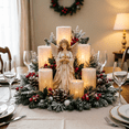 thumbnail image 3 of Christmas Lighted Centerpiece with Flameless Candle Glow, Frosted Pine Branch Table Decor for Holiday Mantel Display, 3 of 7