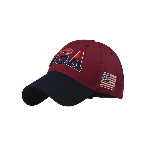 Odeerbi American Flag Hat for Men Women Duckbill Cap Independence Day Washed Baseball Cap Outdoor Soft Top Cap Burgundy