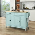 thumbnail image 2 of Lunale 54.3" Kitchen Island Cart on Wheels with 4 Doors & 2 Drawers, Rolling Storage Cart with Adjustable Shelves & Rubber Wood Top, Green, 2 of 9