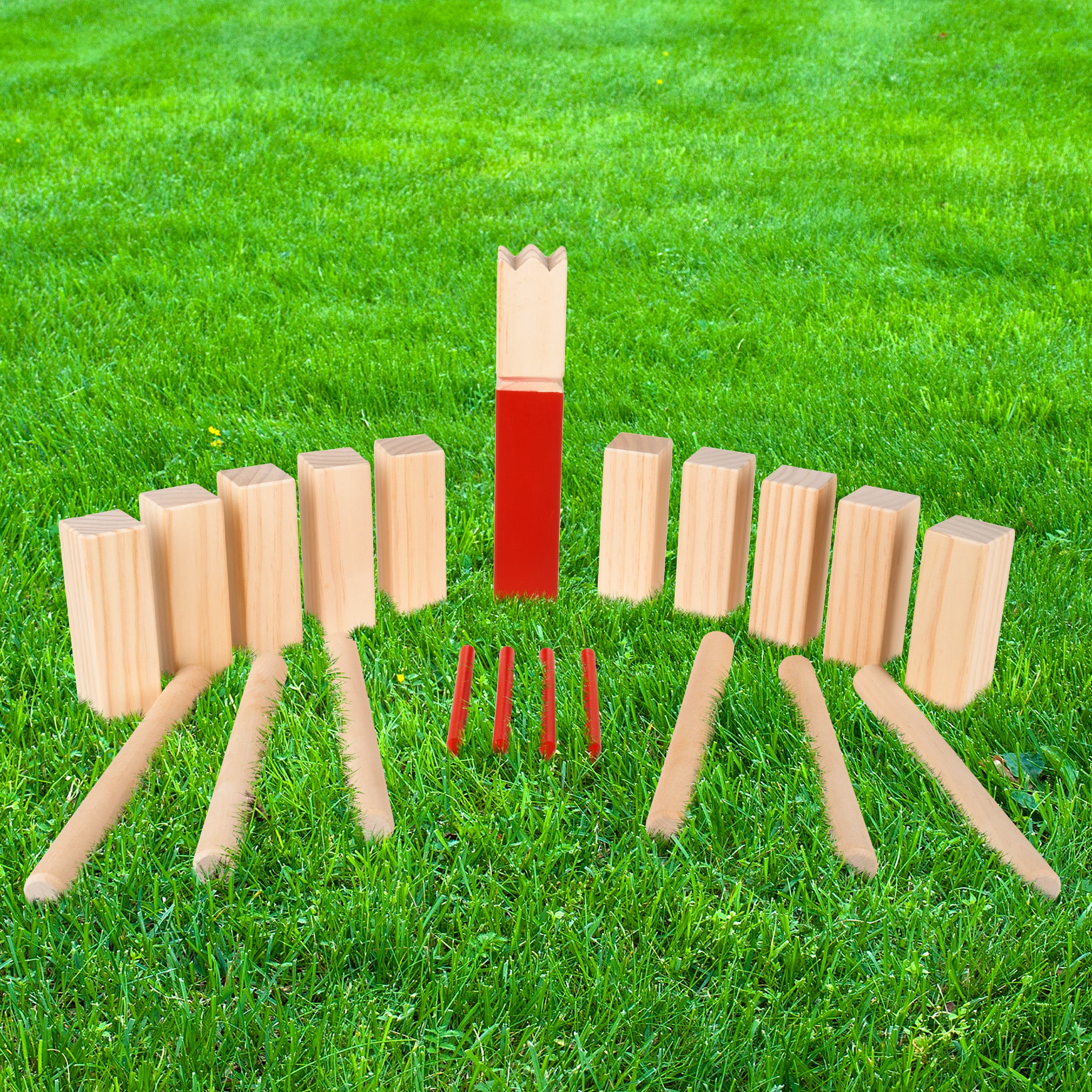 LAWN TIME Kubb Game Set Kubb Viking Lawn Game with Carry Bag Rubberwood Viking Chess Outdoor Game 