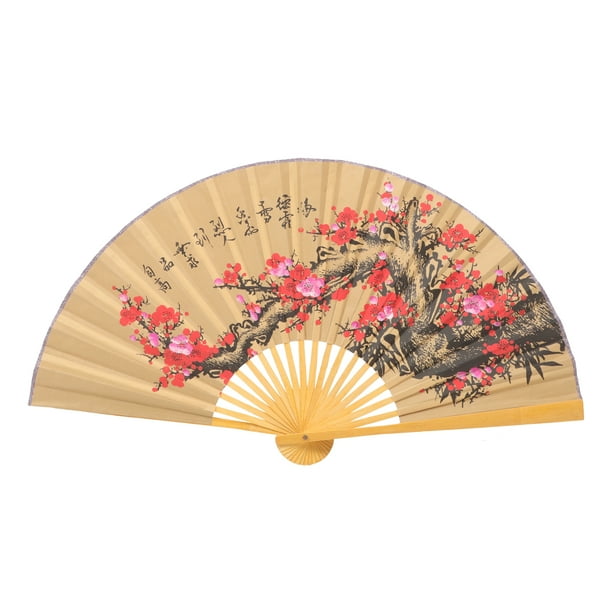 Abanico plegable oriental para colgar en la pared, abanico de papel con patrón de flores, fondo de pared, artesanía de abanico grande