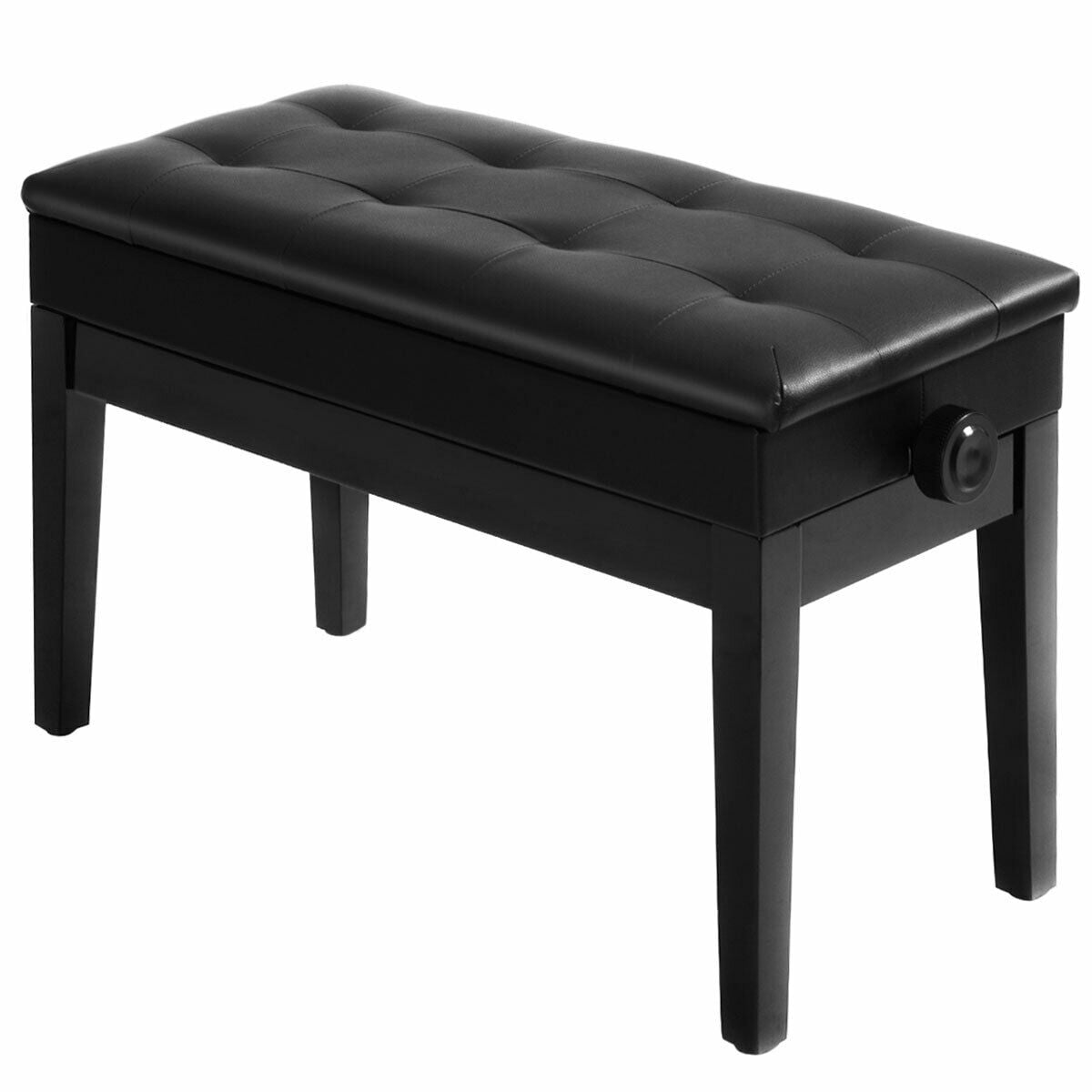 Height Adjustable Double Duet Piano Bench Padded Seat w/ Music Storage