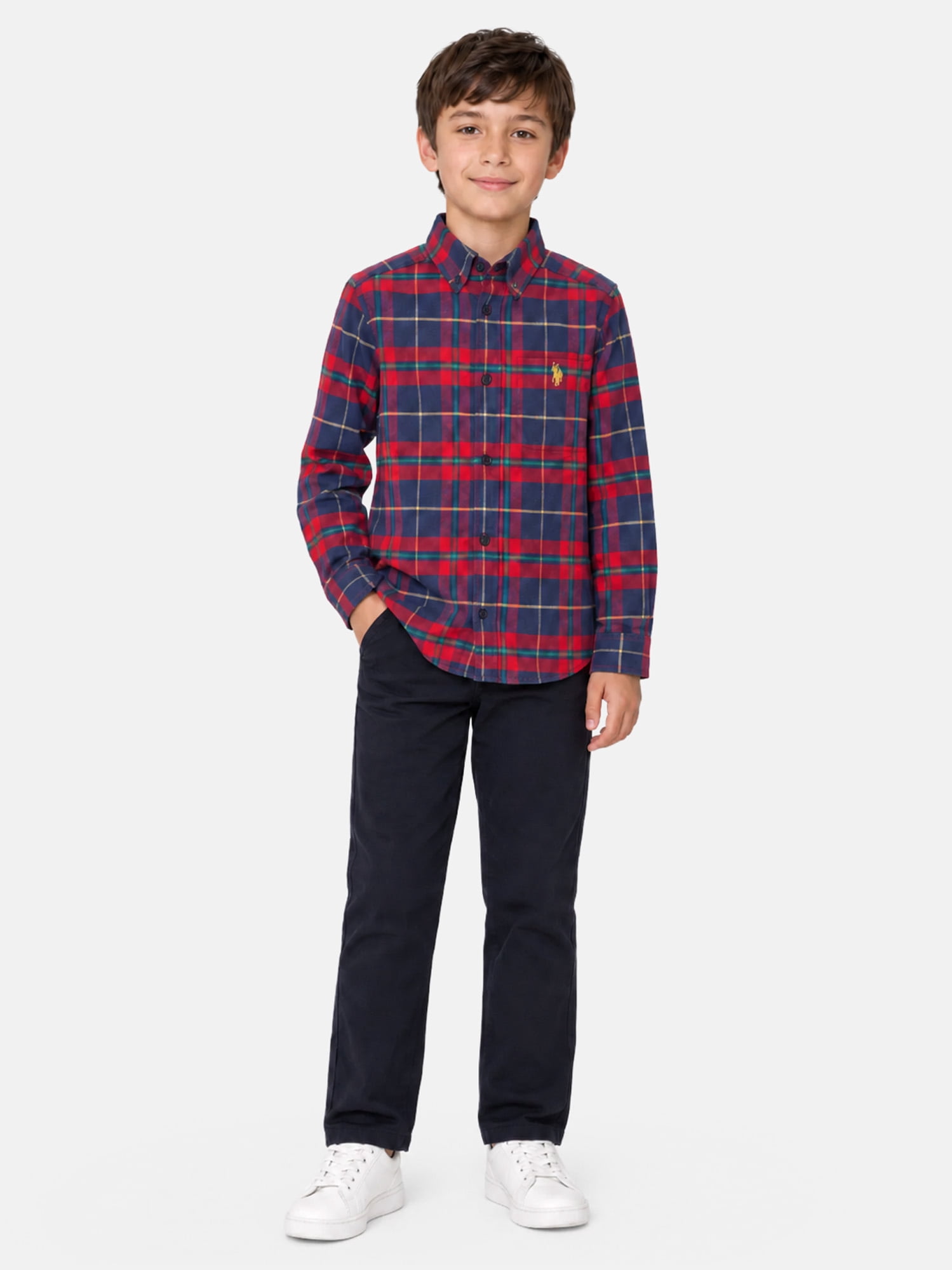 U.S. Polo Assn. Boys Long Sleeve Button Up Shirt, Sizes 4-18