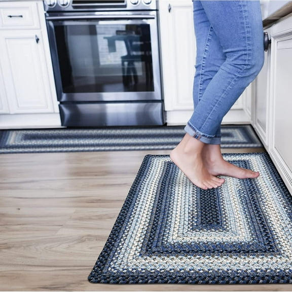 Homespice Juniper 22x72" Blue Braided Runner Rug, Washable Rug for Hallways, Kitchen, Doorway and Bathroom Rugs
