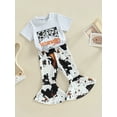 thumbnail image 4 of 1-6Y Toddler Kids Girl Summer Clothes Sets 18M 2Y 3Y 4Y 5Y 6Y Short Sleeve Cow Letters Print T Shirts+ Leopard Bell-Bottomed Pants, 4 of 10