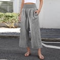 thumbnail image 7 of Women's Gingham Plaid Wide Leg Palazzo Pants Elastic High Waist Cropped Lounge Trousers with Side Pockets for Casual Daily Wear Black S, 7 of 7