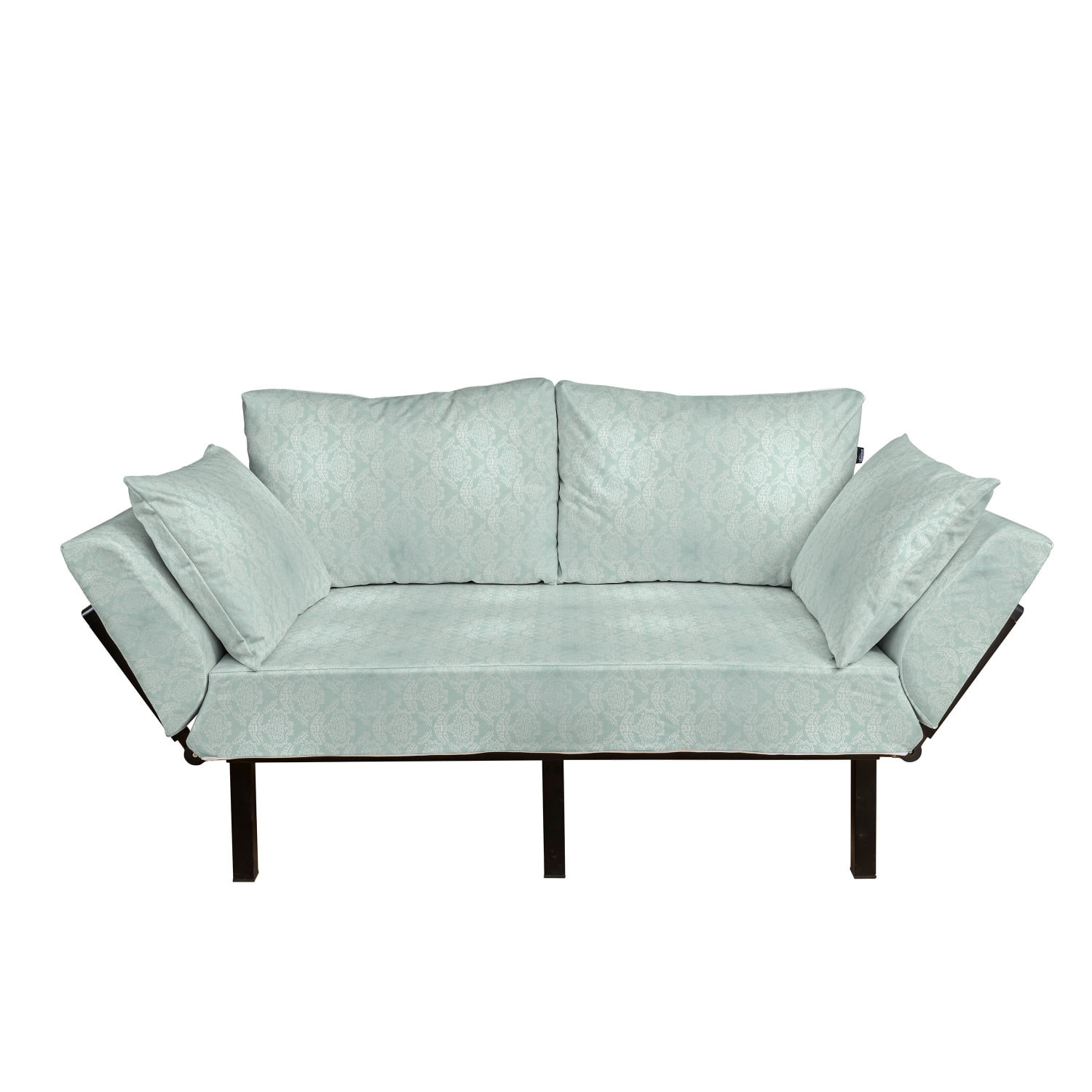 Victorian Futon Couch, Damask Style Vintage Pattern with Antique and