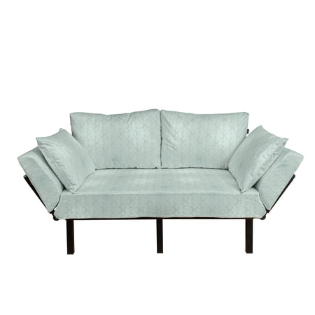 Victorian Futon Couch  Damask Style Vintage Pattern with Antique and Baroque Foliage Motifs  Daybed with Metal Frame Upholstered Sofa for Living Dorm  Loveseat  Almond Green and White  by Ambesonne
