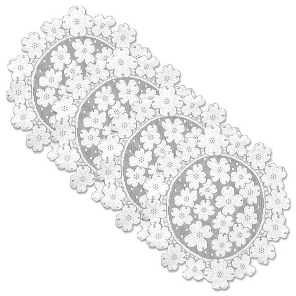 14 in. Dogwood Round Doily - White - Set of 4